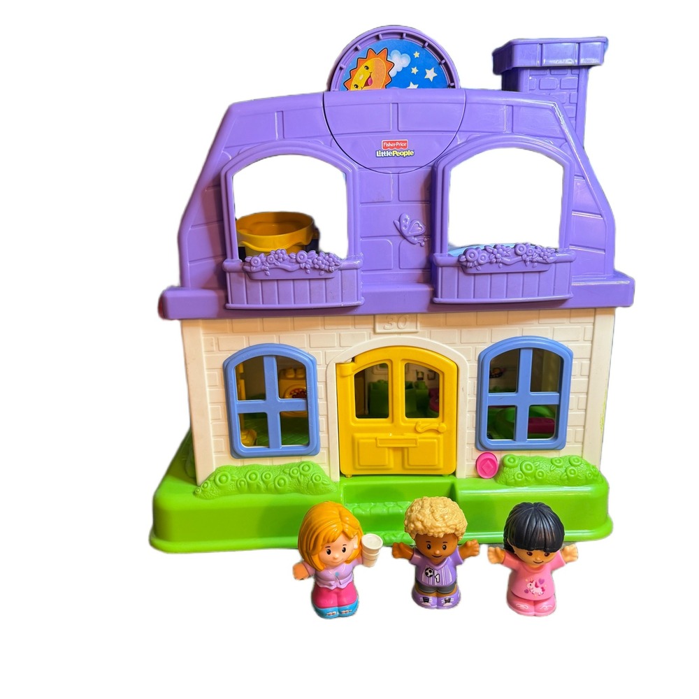 Fisher-Price Little People Happy Sounds Home Dollhouse with 3 Figures Purple